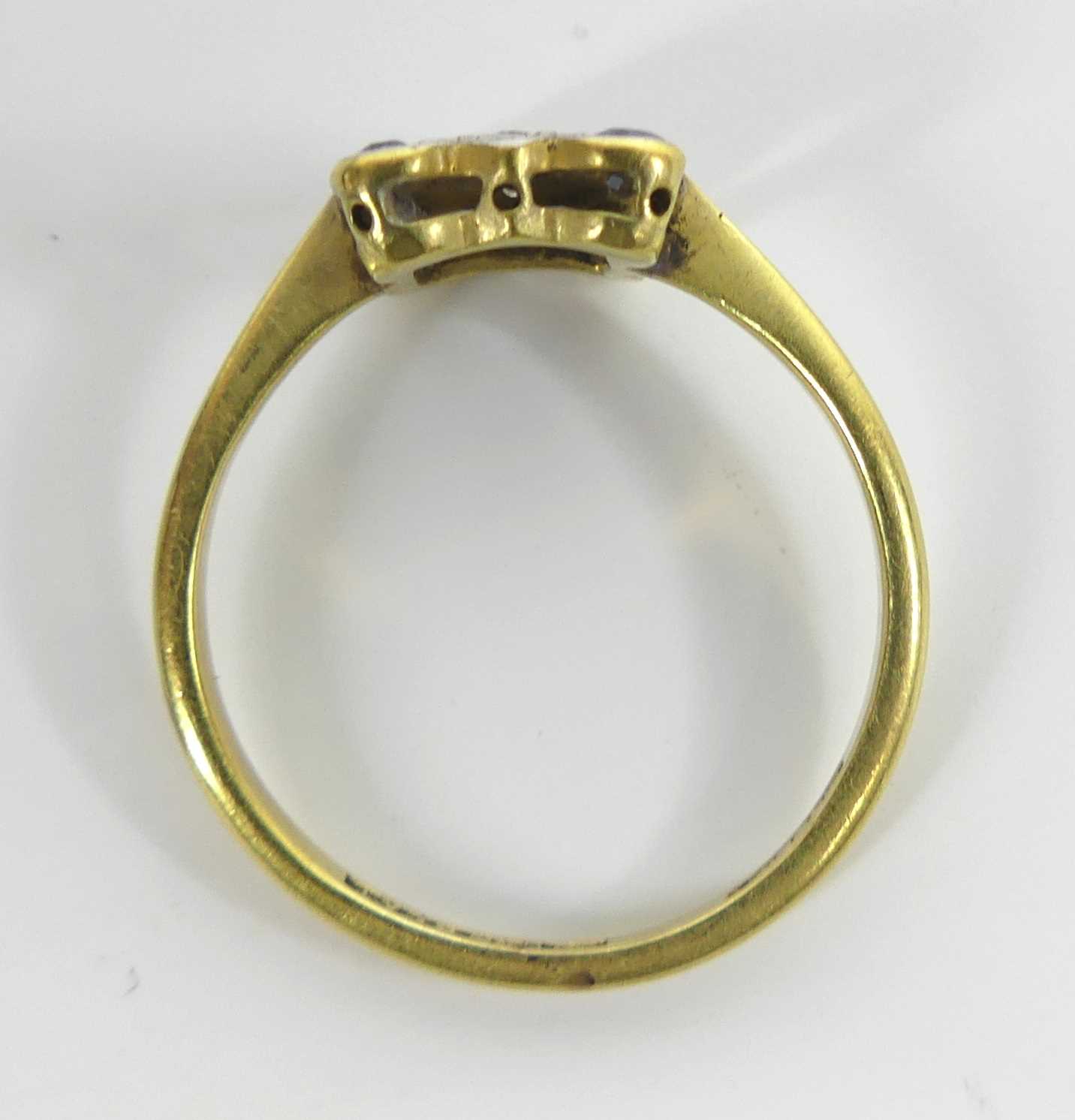 A yellow and white metal, sapphire and diamond quatrefoil cluster ring, featuring a centre Old - Image 6 of 7