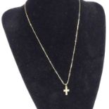 An 18ct yellow gold diamond set cross pendant, featuring six round brilliant cut diamonds in channel