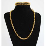 A modern 9ct gold ropetwist necklace, 44cm; together with a matching bracelet, 18.5cm, gross