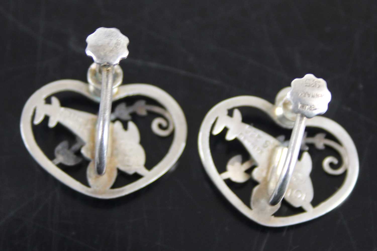 A pair of Georg Jensen sterling silver earrings designed by Arno Malinowski, each of heart shape set - Image 2 of 2