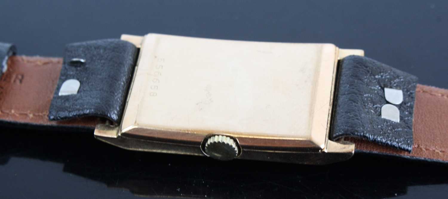 An Art Deco gent's 9ct gold cased tank watch having unsigned silvered dial with subsidiary seconds - Image 3 of 3