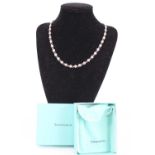 A Tiffany silver heart link necklace, 28.5g, length 40cm, with pouch and card box