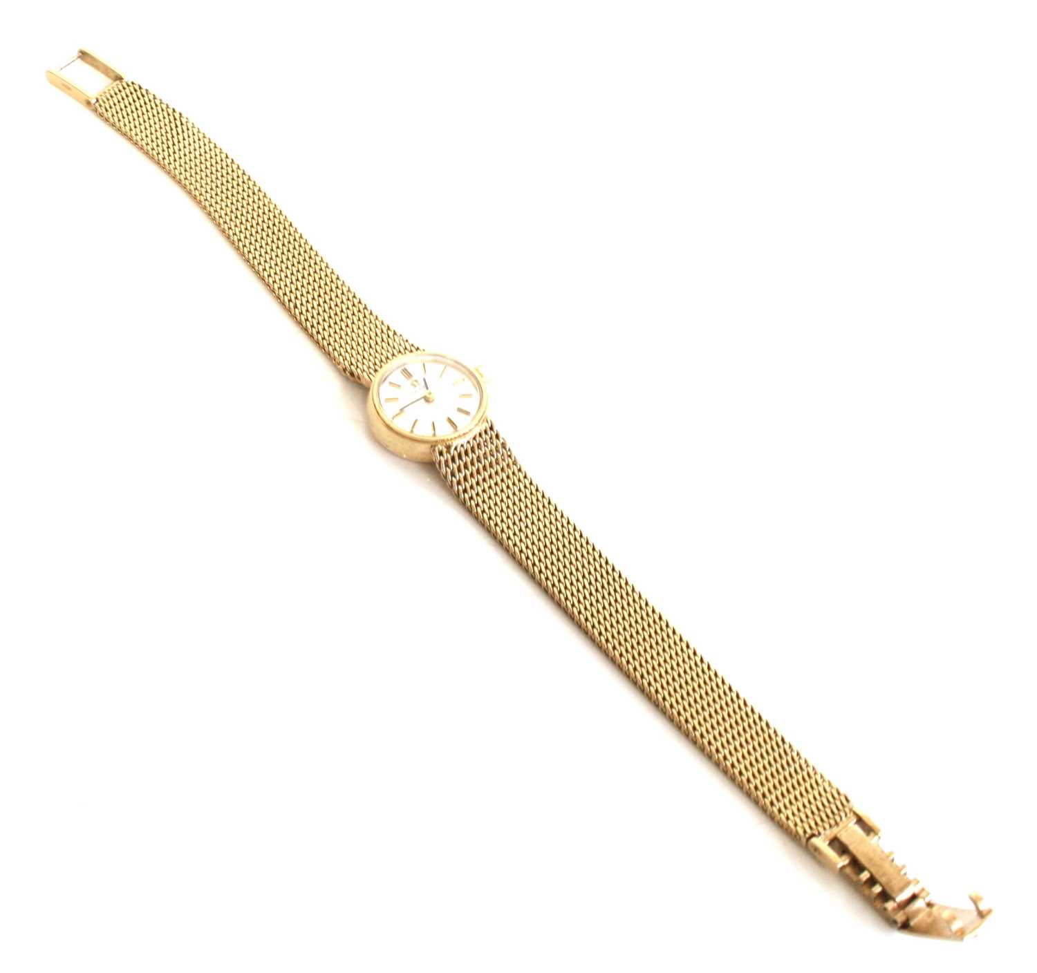 A lady's 9ct yellow gold Omega manual wind wristwatch with round silver baton dial and integral - Image 4 of 7