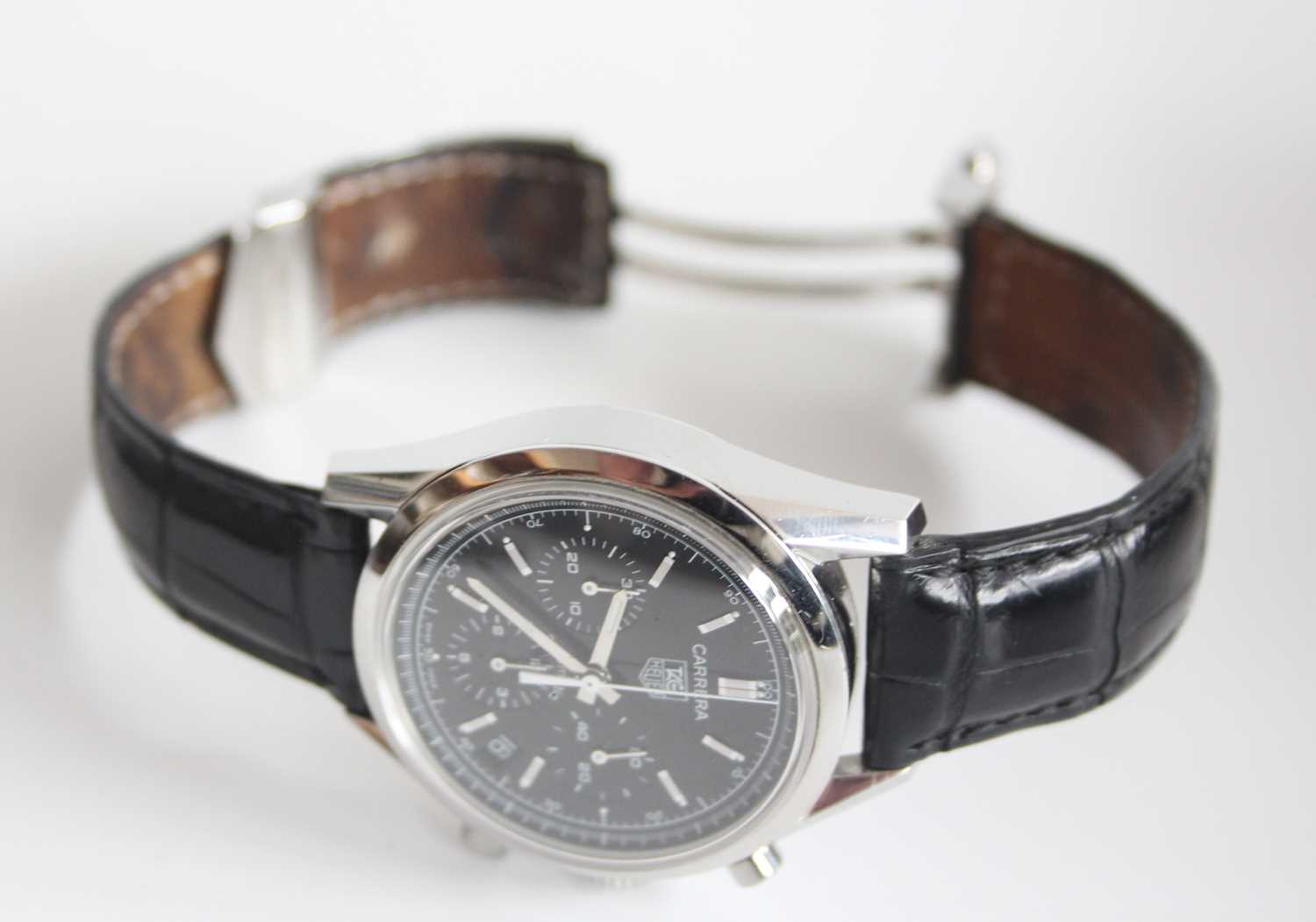 A stainless steel Tag Heuer Carrera automatic wristwatch with round black baton dial and sub dials - Image 4 of 7