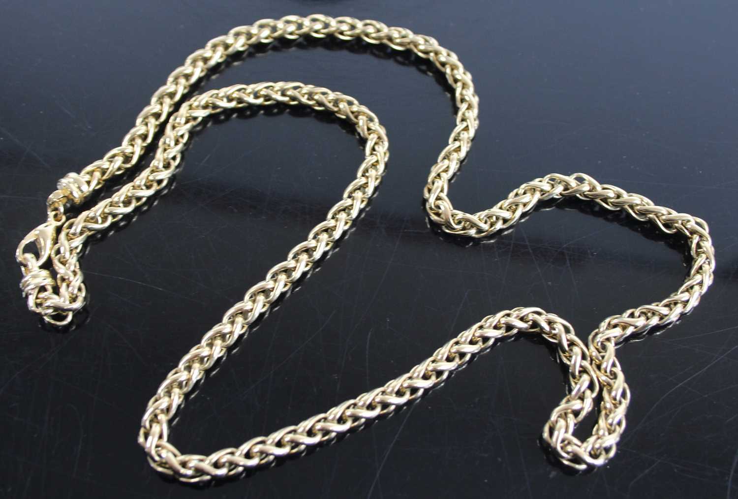 A modern 9ct gold spiga link necklace, with lobster claw clasp, 56.8g, 64cm