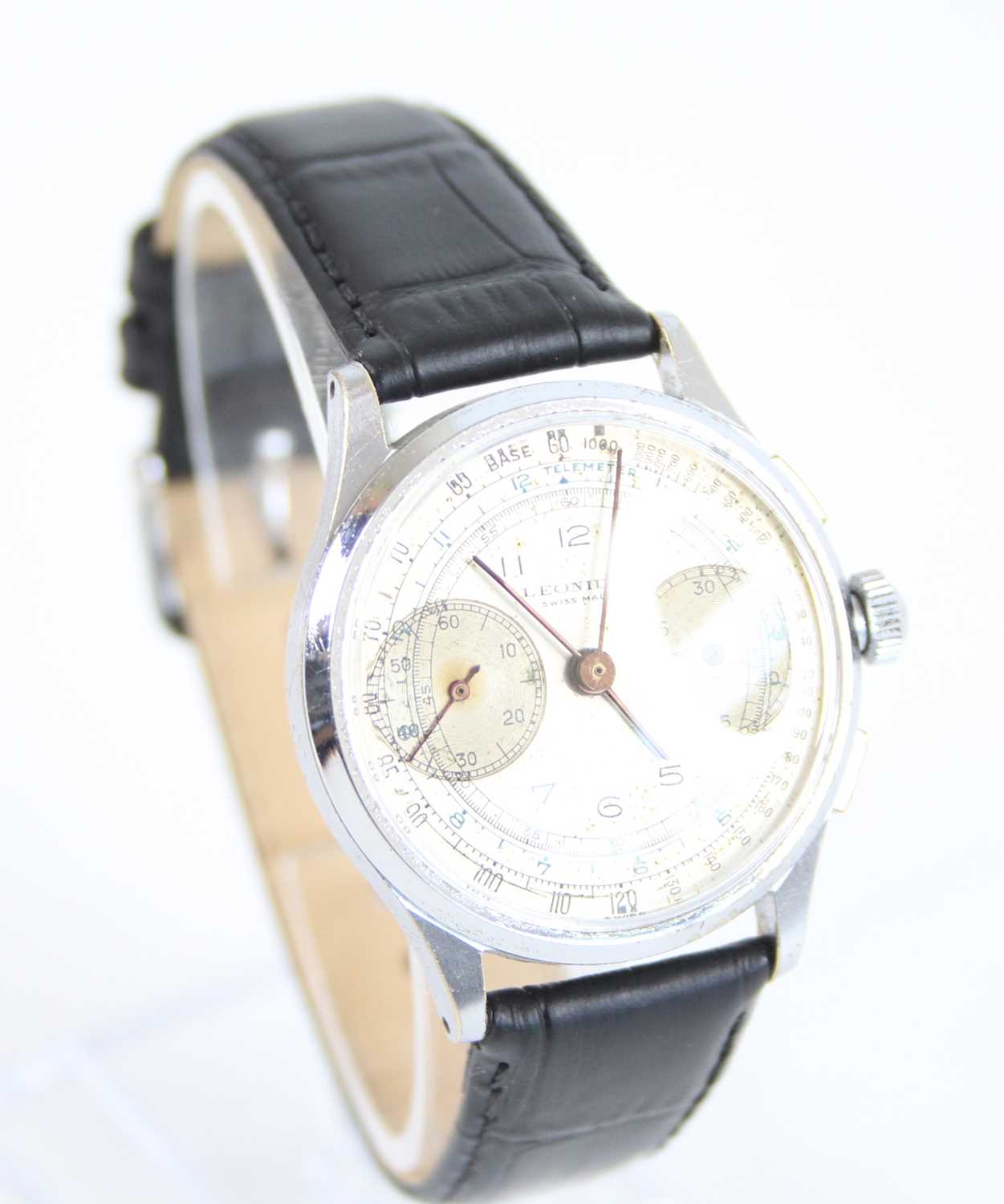 A steel Leonidas manual wind military chronograph wristwatch, having round cream dial and sub - Image 2 of 6
