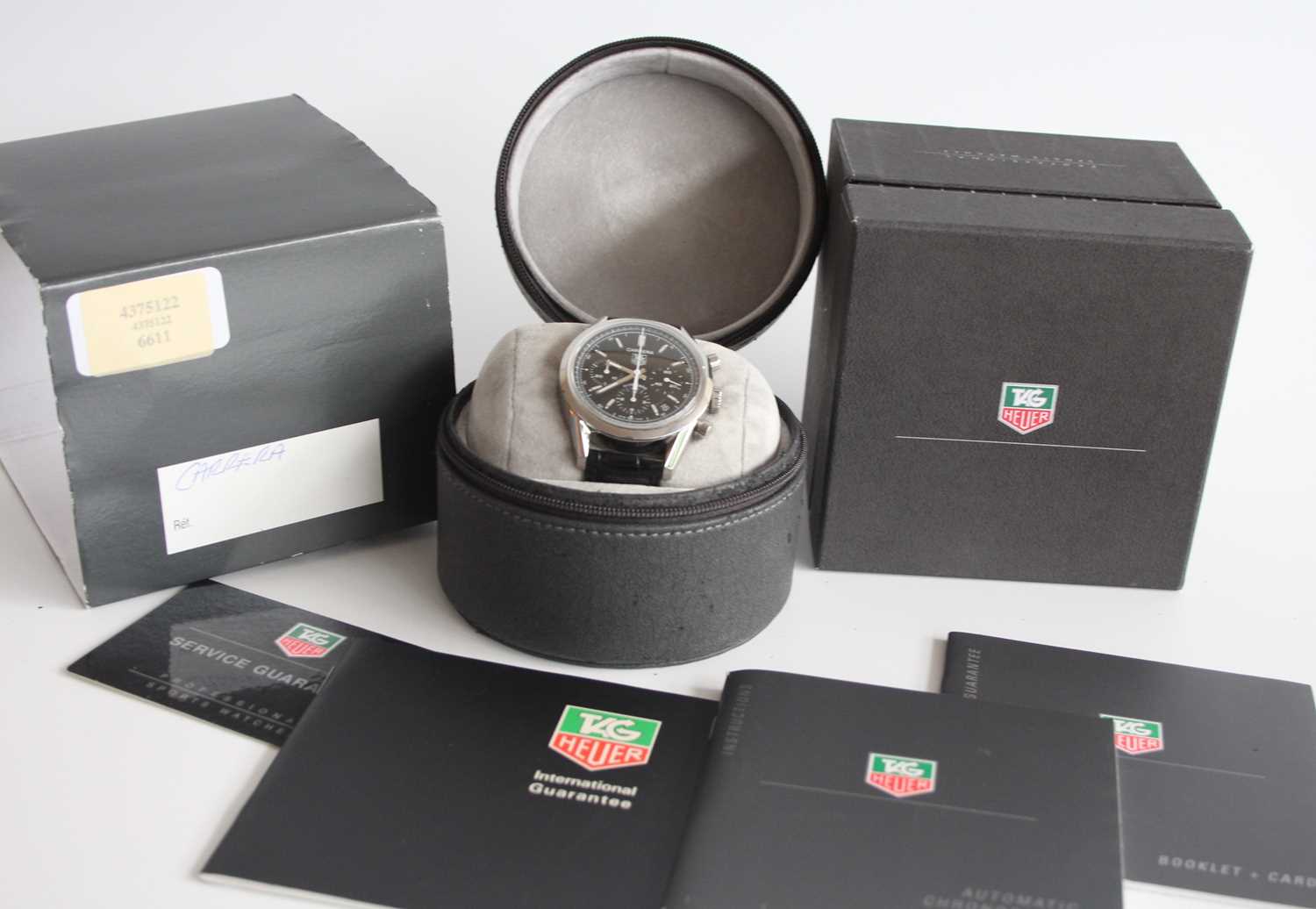 A stainless steel Tag Heuer Carrera automatic wristwatch with round black baton dial and sub dials - Image 7 of 7