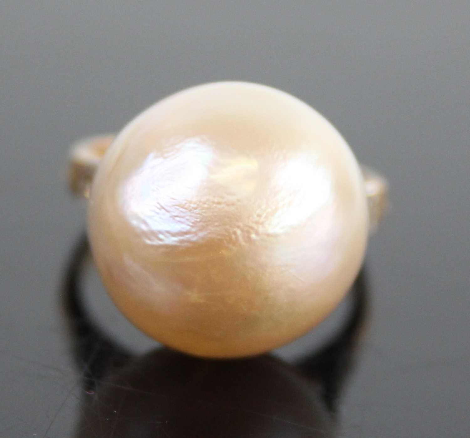 A rose and white metal mabé cultured pearl and diamond dress ring, the mabé cultured pearl measuring - Image 2 of 8