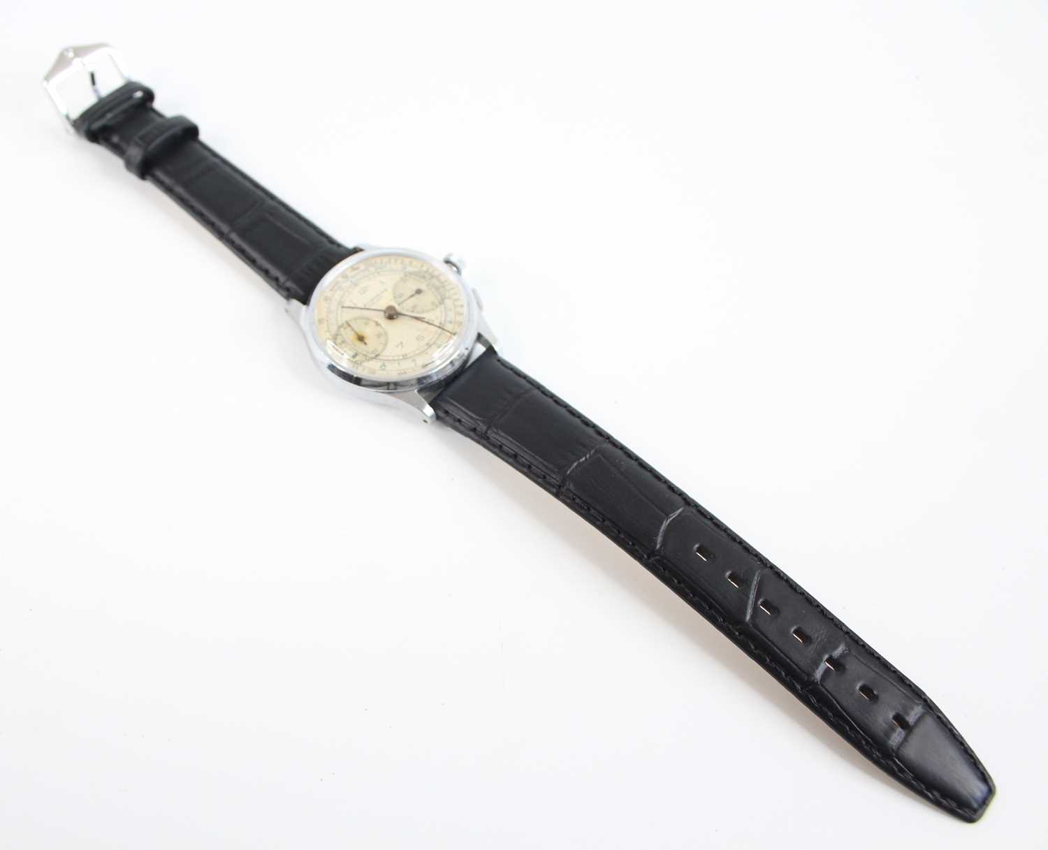 A steel Leonidas manual wind military chronograph wristwatch, having round cream dial and sub - Image 4 of 6