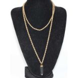 A modern 9ct gold ropetwist necklace, 9.4g, 41cm, containing gilt metal and crystal pendant