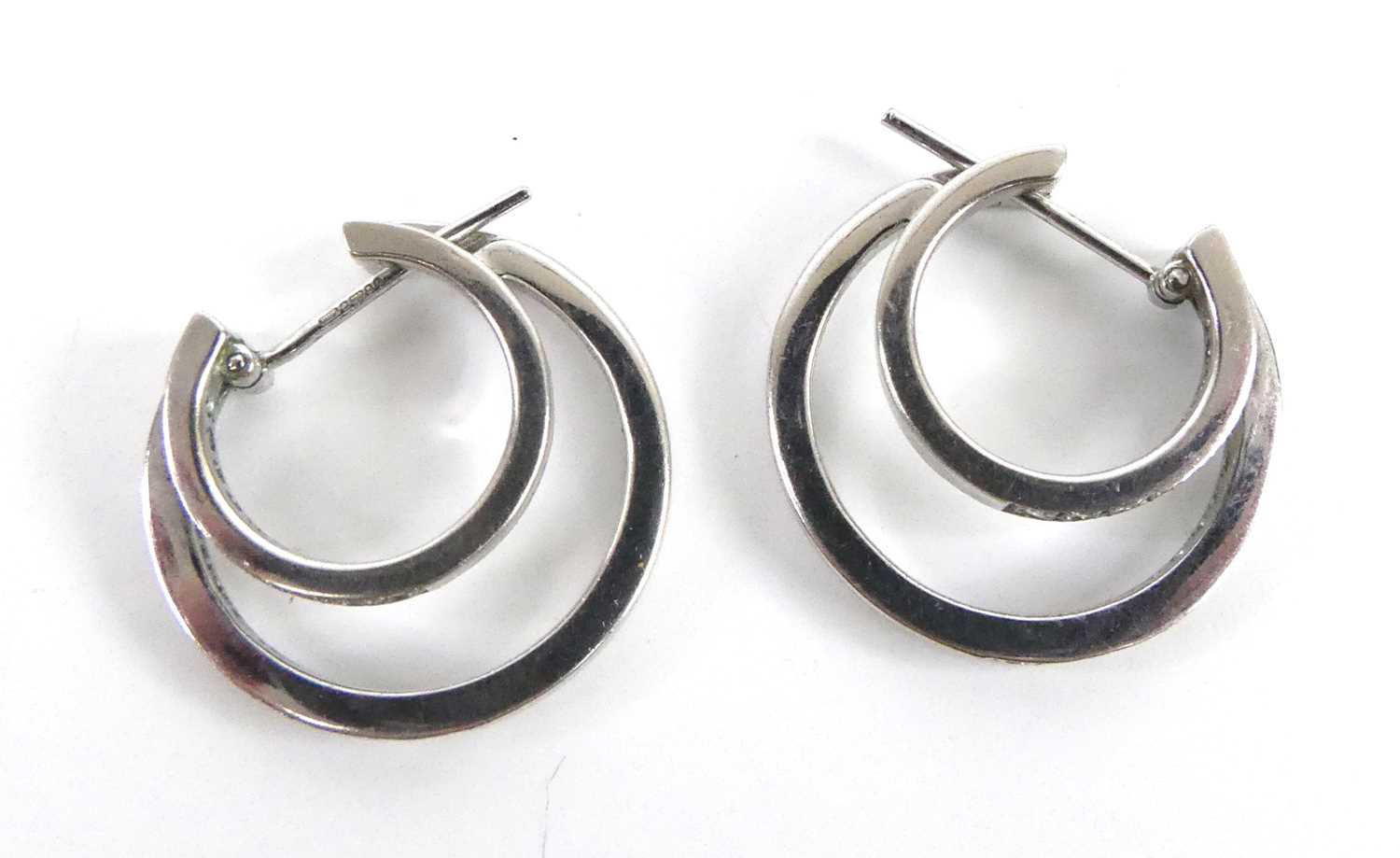 A pair of 18ct white gold diamond double hoop earrings, each featuring an inner hoop with ten and an - Image 2 of 4