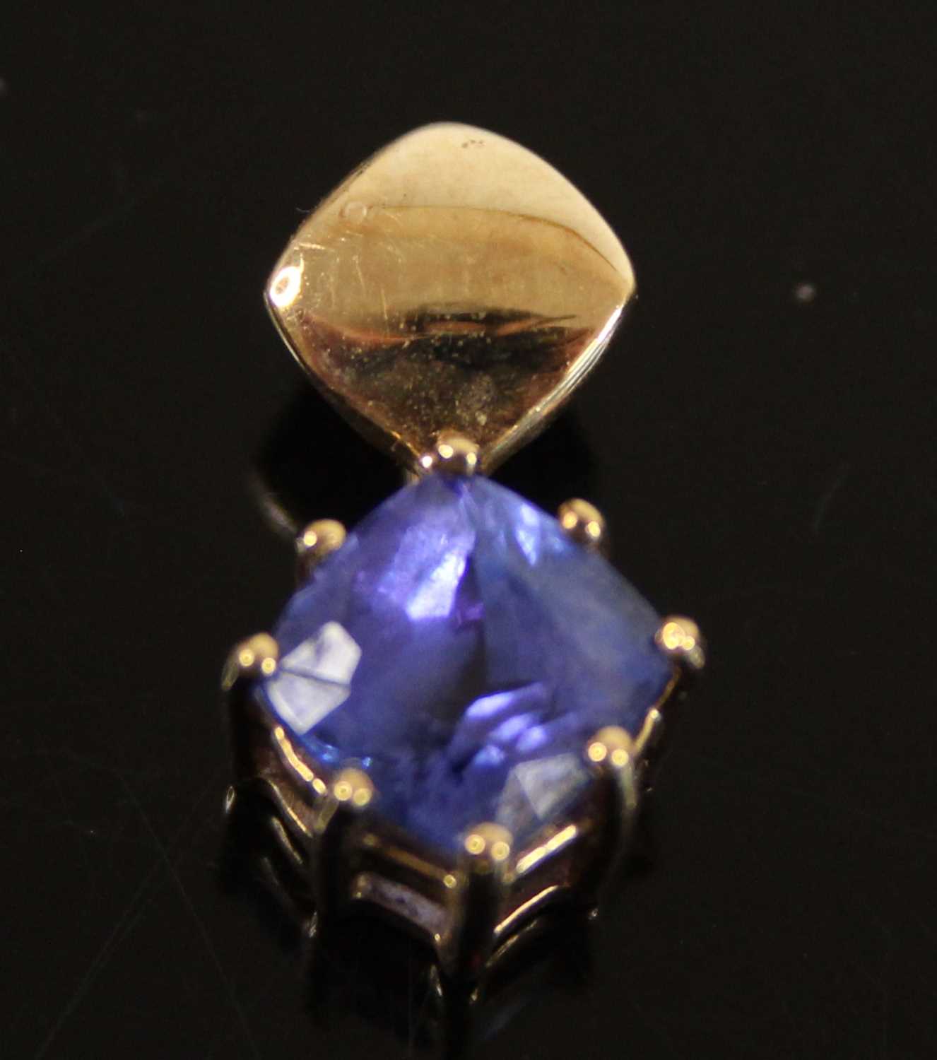 A 9ct gold tanzanite single stone pendant, featuring a cushion cut tanzanite in claw setting, - Image 7 of 9