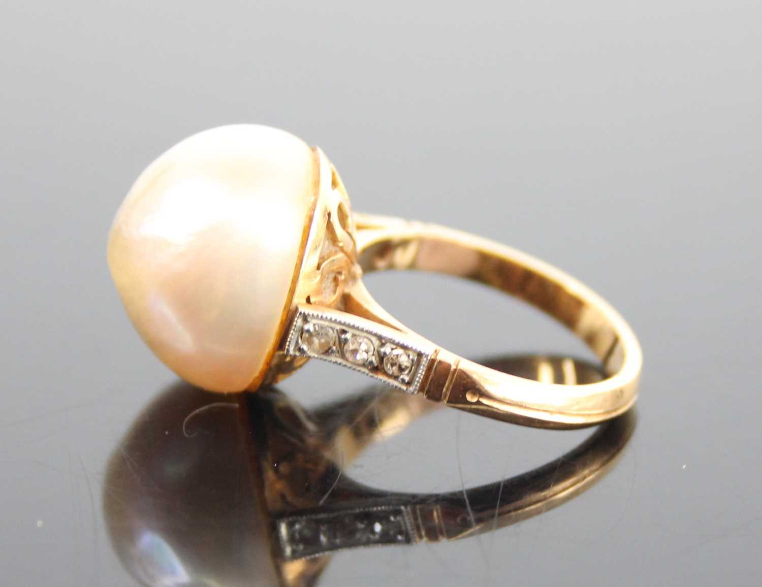 A rose and white metal mabé cultured pearl and diamond dress ring, the mabé cultured pearl measuring - Image 5 of 8