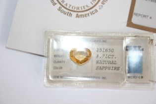 A loose certificated sapphire from The Gemmological Labotorary Services Inc, report No. 251650