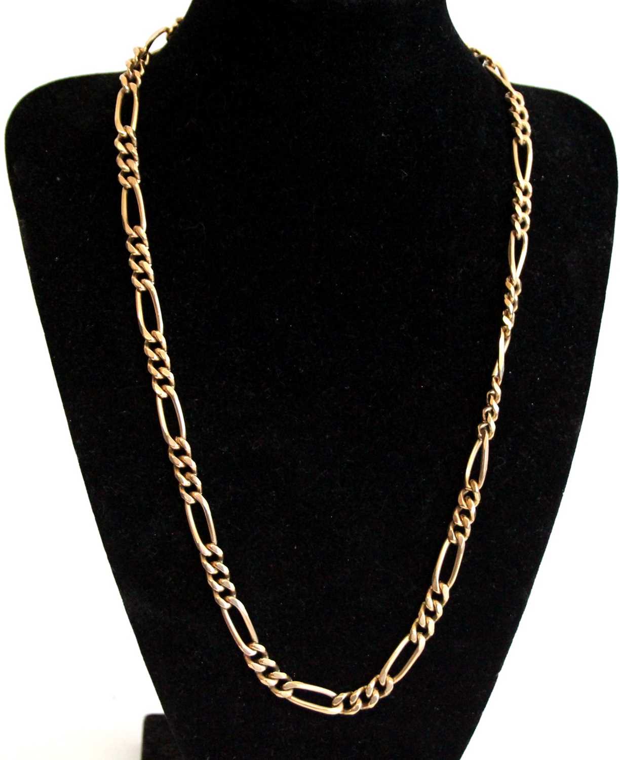 A 9ct gold figaro link neck chain, sponsor RJ, 44g, length 53cm In excellent condition with no