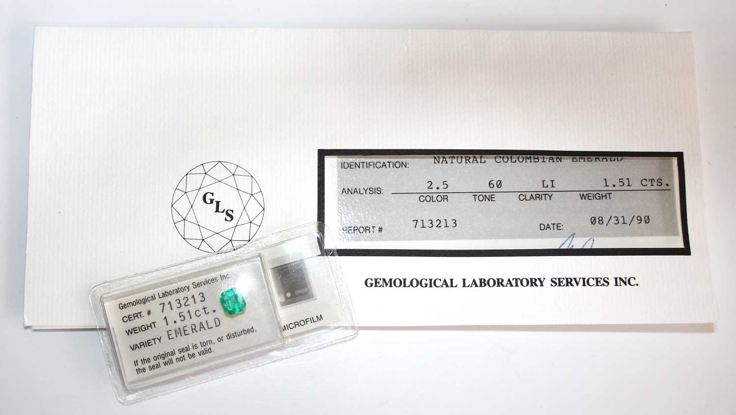 A loose certificated emerald from The Gemmological Labotorary Services Inc, report No. 713213 - Image 2 of 2