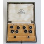 A Mappin & Webb gent's white metal, black onyx and diamond dress set, in fitted case, comprising