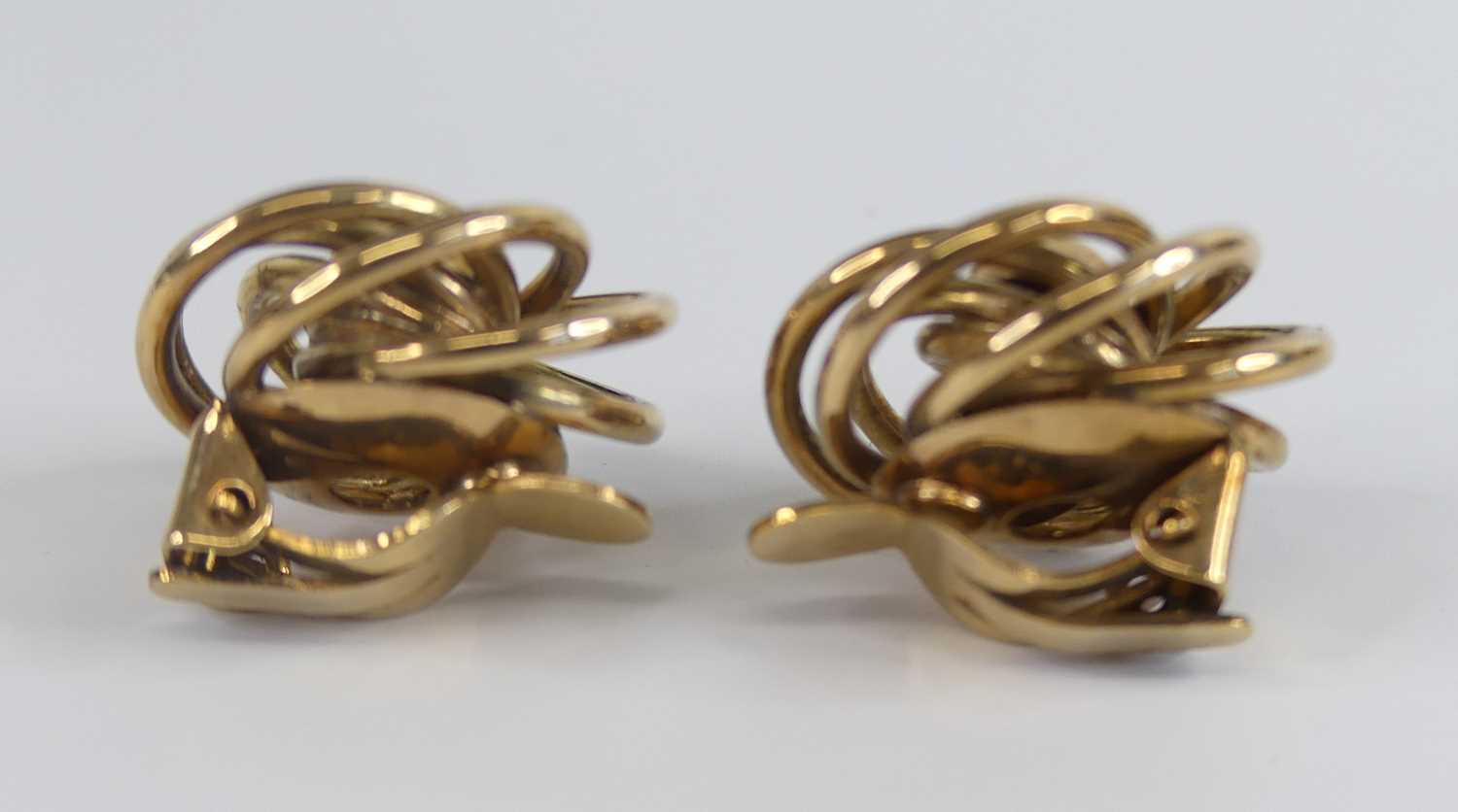 A pair of 9ct yellow gold multi-strand circular knot earrings, with clip fittings, diameters - Image 2 of 3