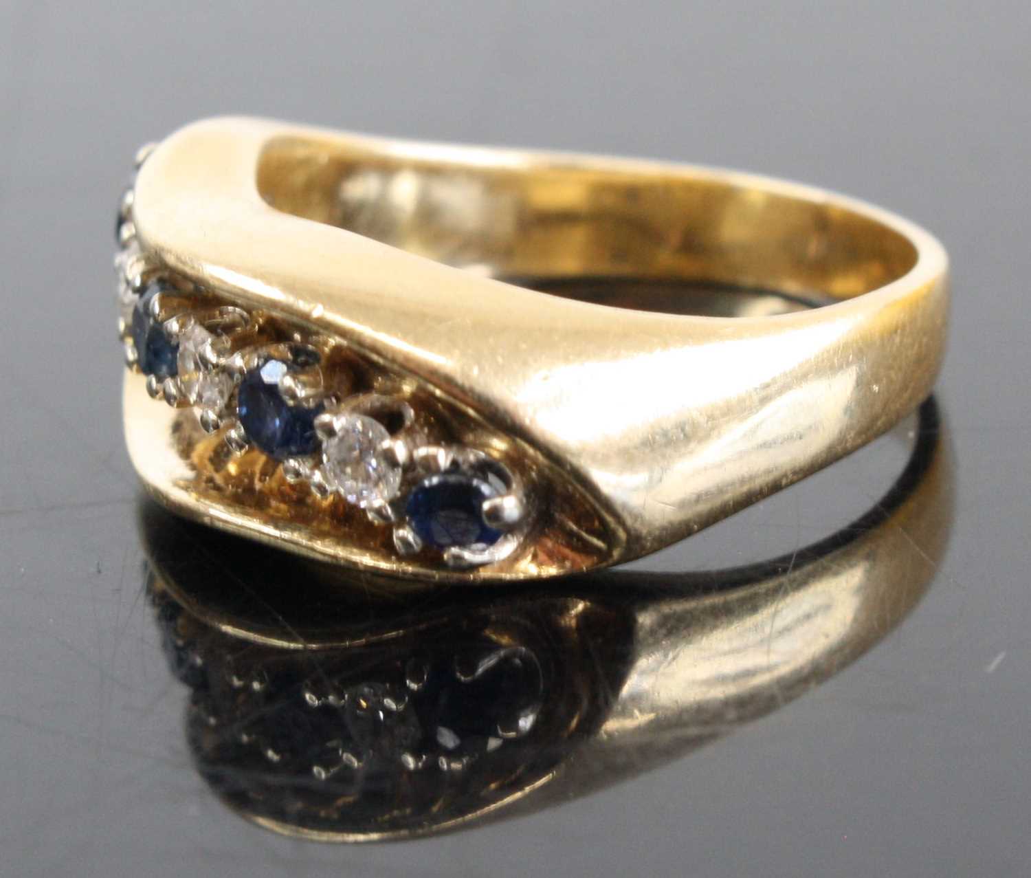 A 14ct gold sapphire and diamond half hoop ring arranged as seven alternating stones, total - Image 3 of 4