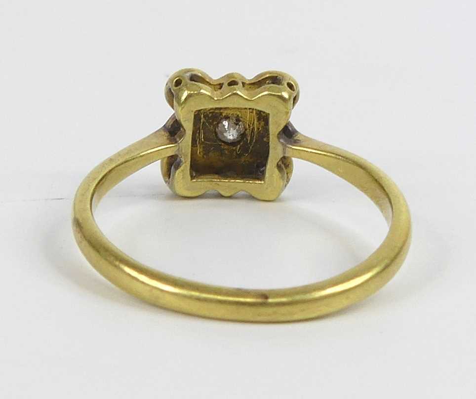 A yellow and white metal, sapphire and diamond quatrefoil cluster ring, featuring a centre Old - Image 4 of 7
