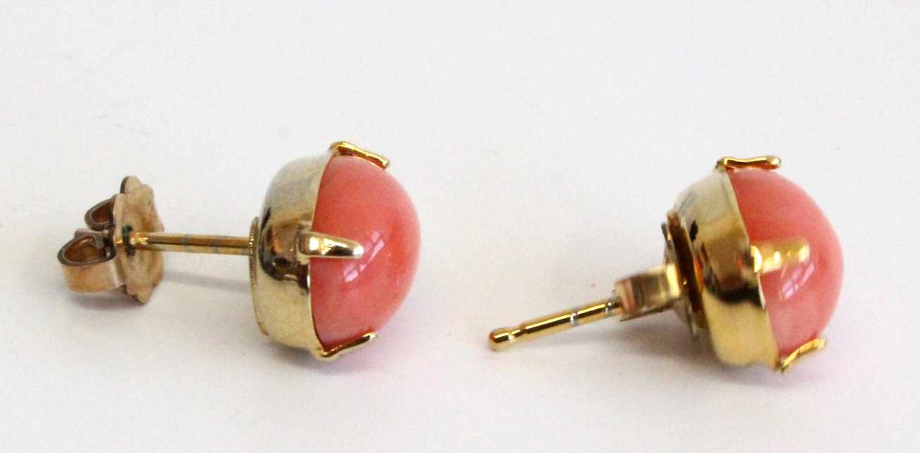 A pair of Hawaiian yellow metal and coral set ear studs, stamped 12k and tested as approx 12ct gold, - Image 2 of 4