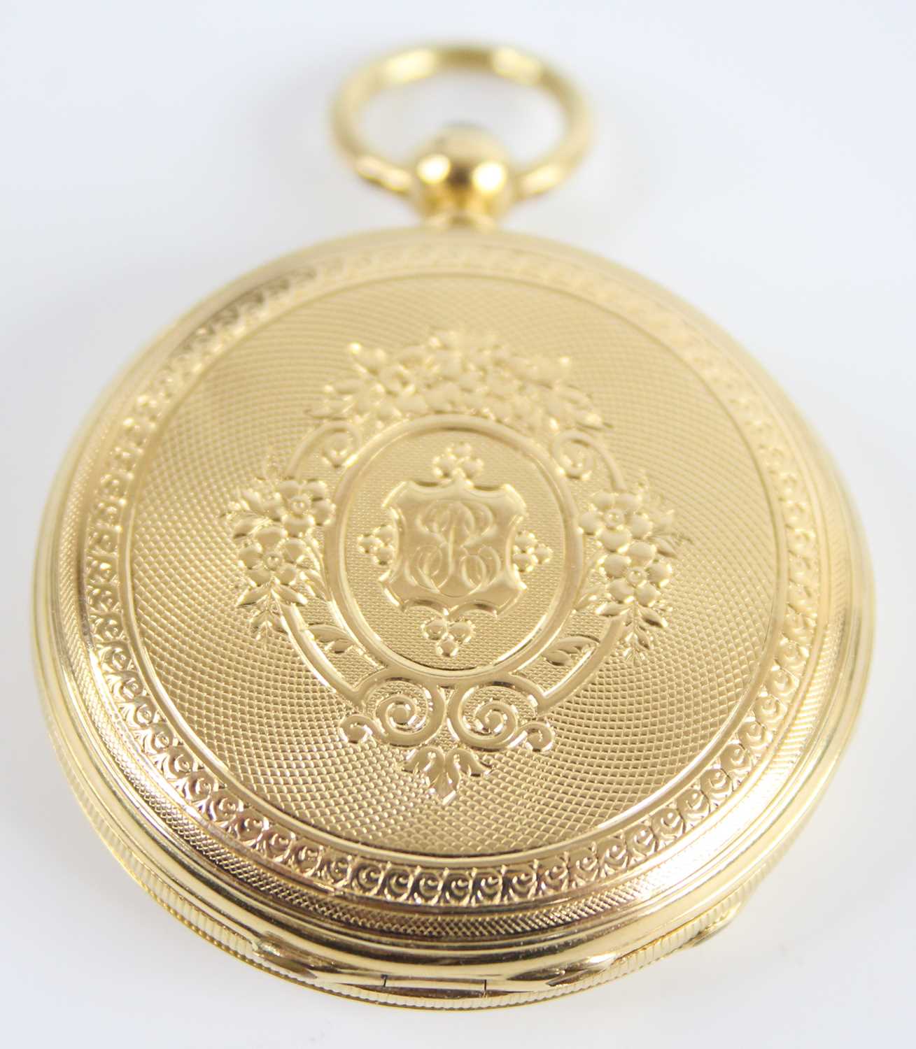 A 18ct gold lady's full hunter keywind pocket watch, having engraved case and white Roman dial, - Image 2 of 10