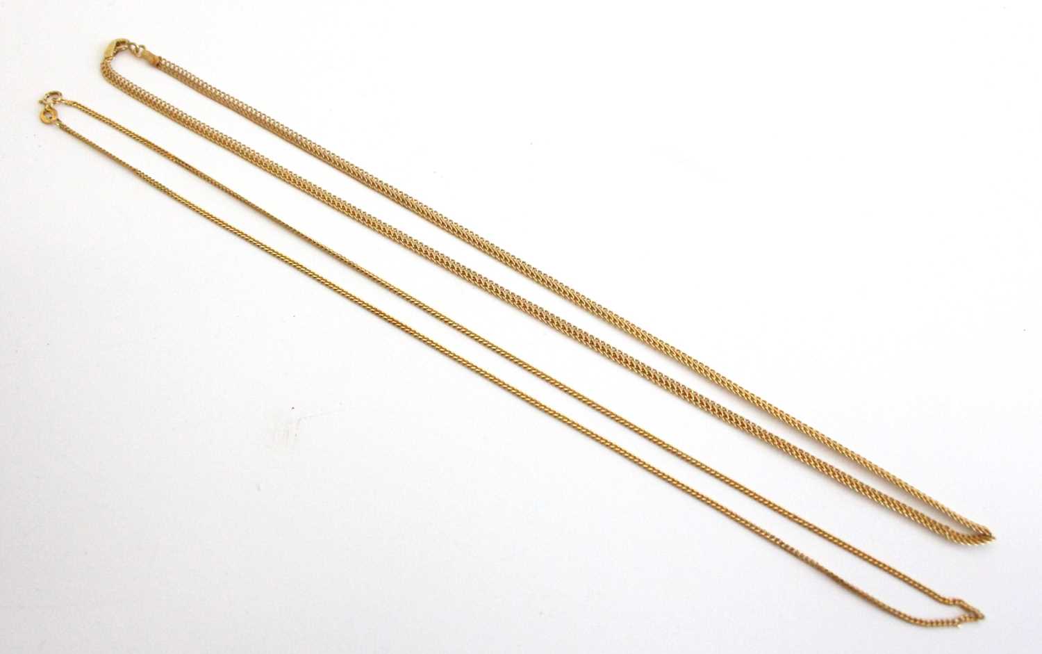 A 9ct gold fancylink neck chain, length 44cm; together with a fine curblink neck chain, length 44cm, - Image 2 of 4