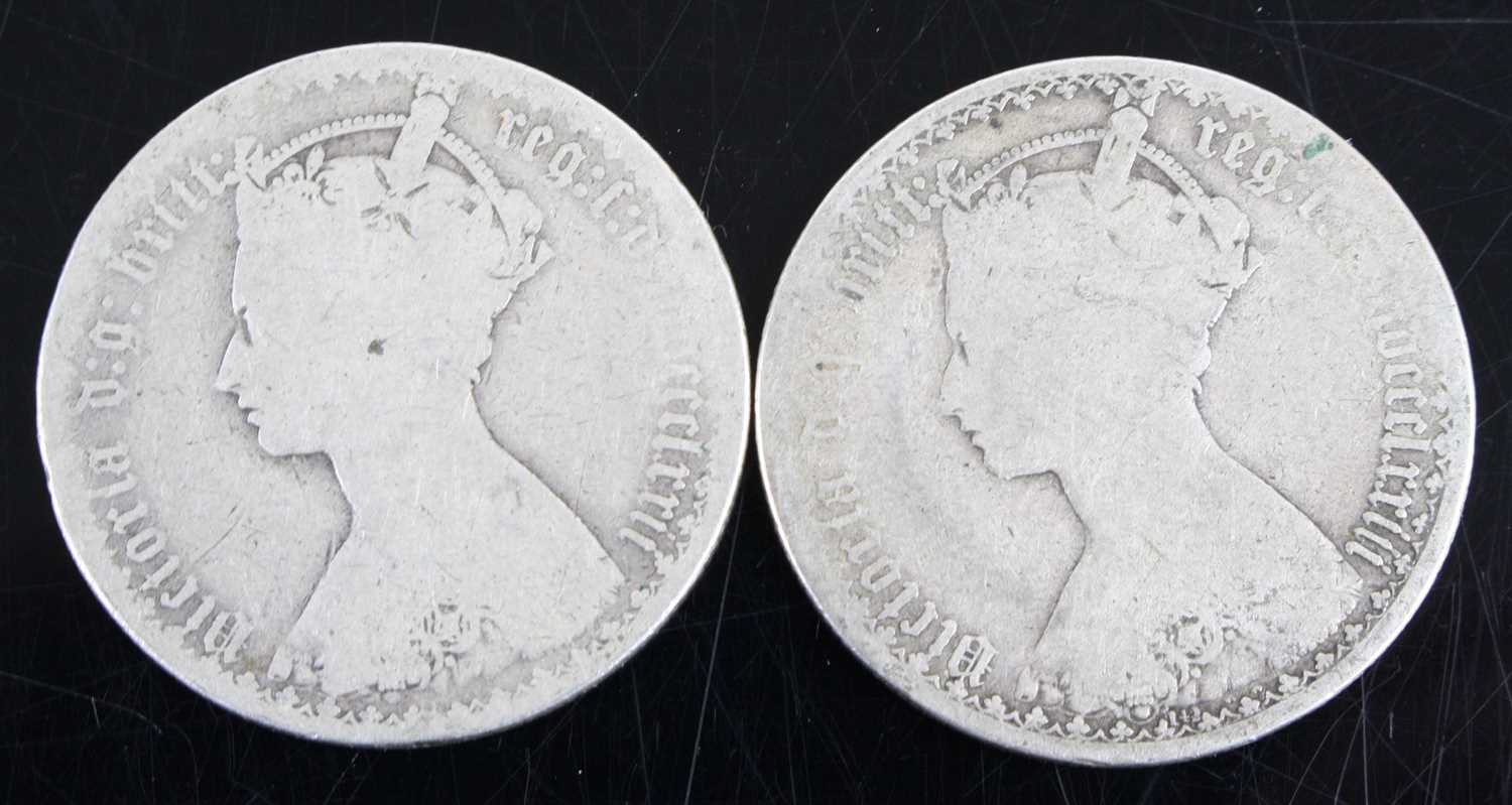 Great Britain, 1873 Gothic florin, Victoria crowned bust above die no. 142, rev; crowned cruciform