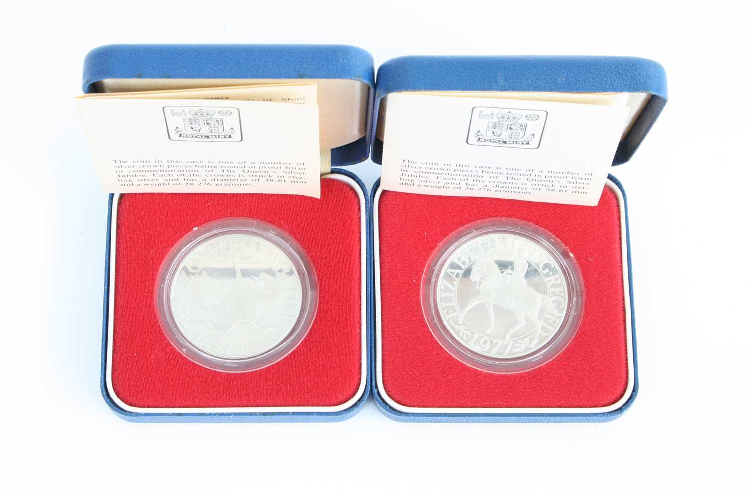 The Royal Mint, 1977 Silver Jubilee proof crown, together with one other, a 1981 Royal Wedding crown