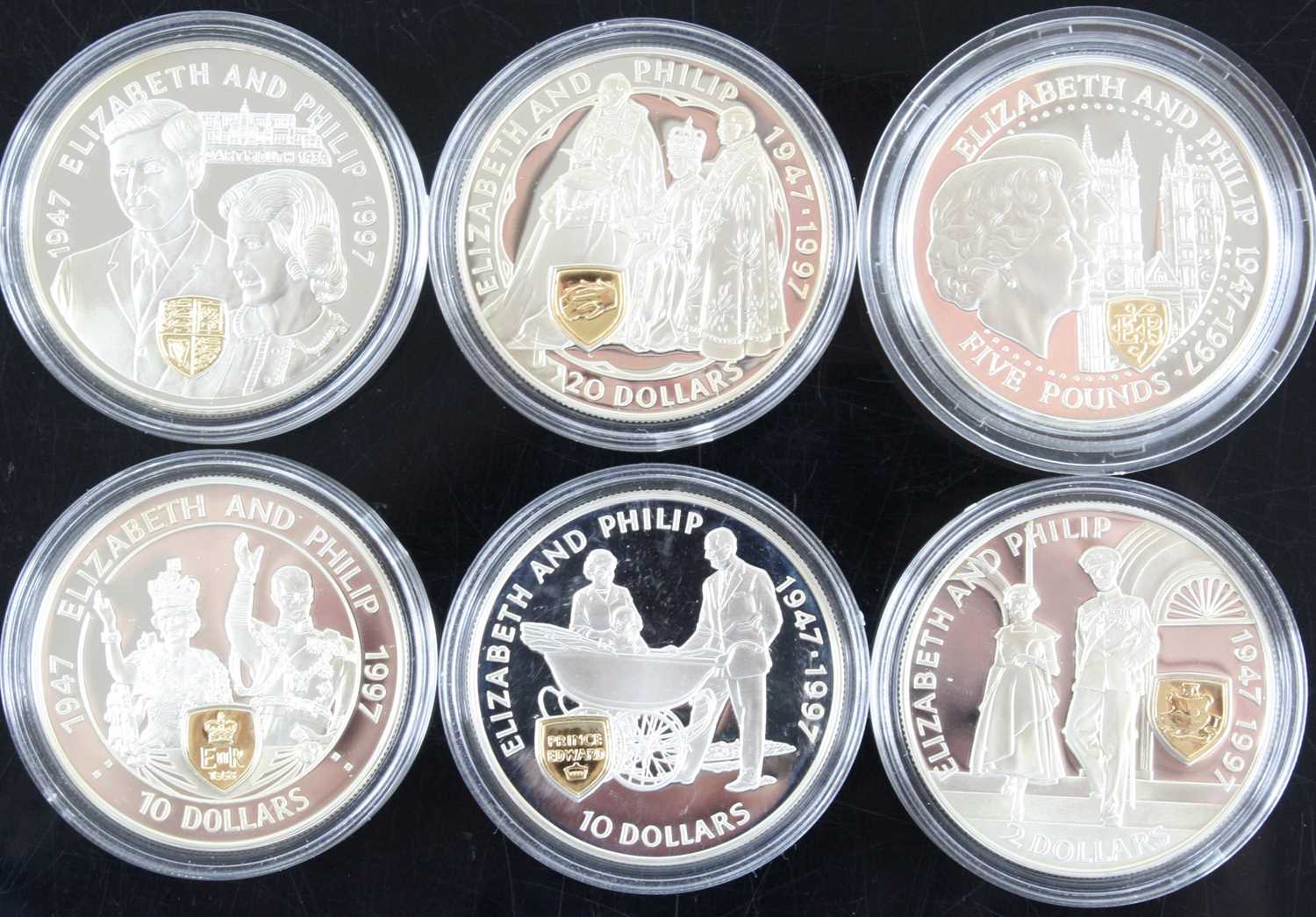 The Royal Mint, Golden Wedding Anniversary Silver Collection, six silver proof coins to include