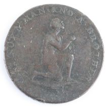 Great Britain, a late 18th century Anti-Slavery halfpenny token, obv: image of a kneeling slave