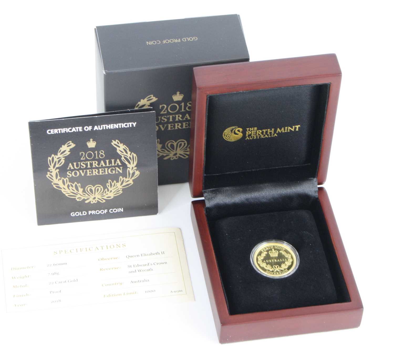 Australia, The Perth Mint, 2018 gold proof full sovereign, obv: 4th portrait of Queen Elizabeth II