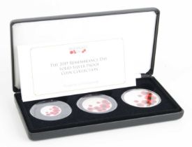 Great Britain, The 2019 Remembrance Day Silver Proof Coin Collection, to include £5, £2 and £1,