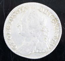 Great Britain, 1757 sixpence, George II draped laureate bust left, rev; crowned quartered shields