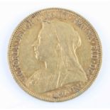 Great Britain, 1894 gold full sovereign, Victoria veiled bust, rev: St George and Dragon above