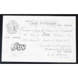 Great Britain, Bank of England five pound note "The White Fiver" no. 19553, serial no. Z30 088628,