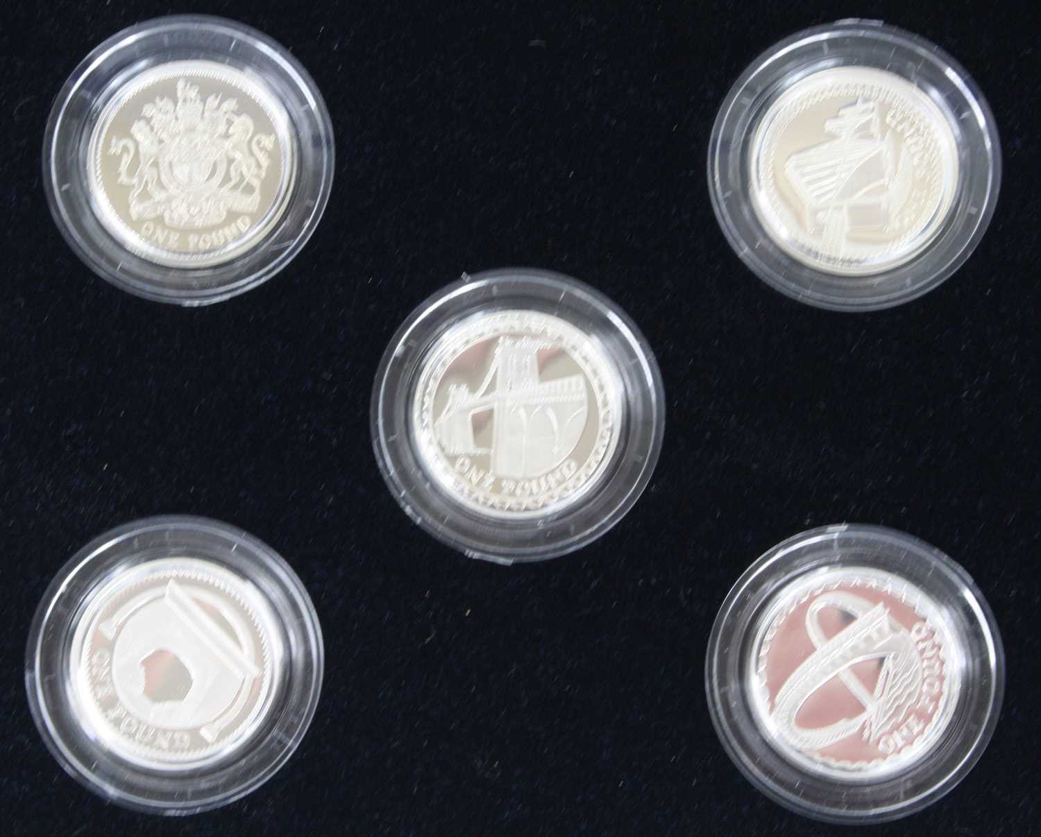 United Kingdom, The Royal Mint, a collection of five silver proof £1 coins, 2003-2007, cased with - Image 2 of 3