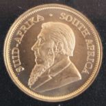 South Africa, 2017 gold quarter ounce uncirculated krugerrand, obv: portrait of Stephanus Johannes