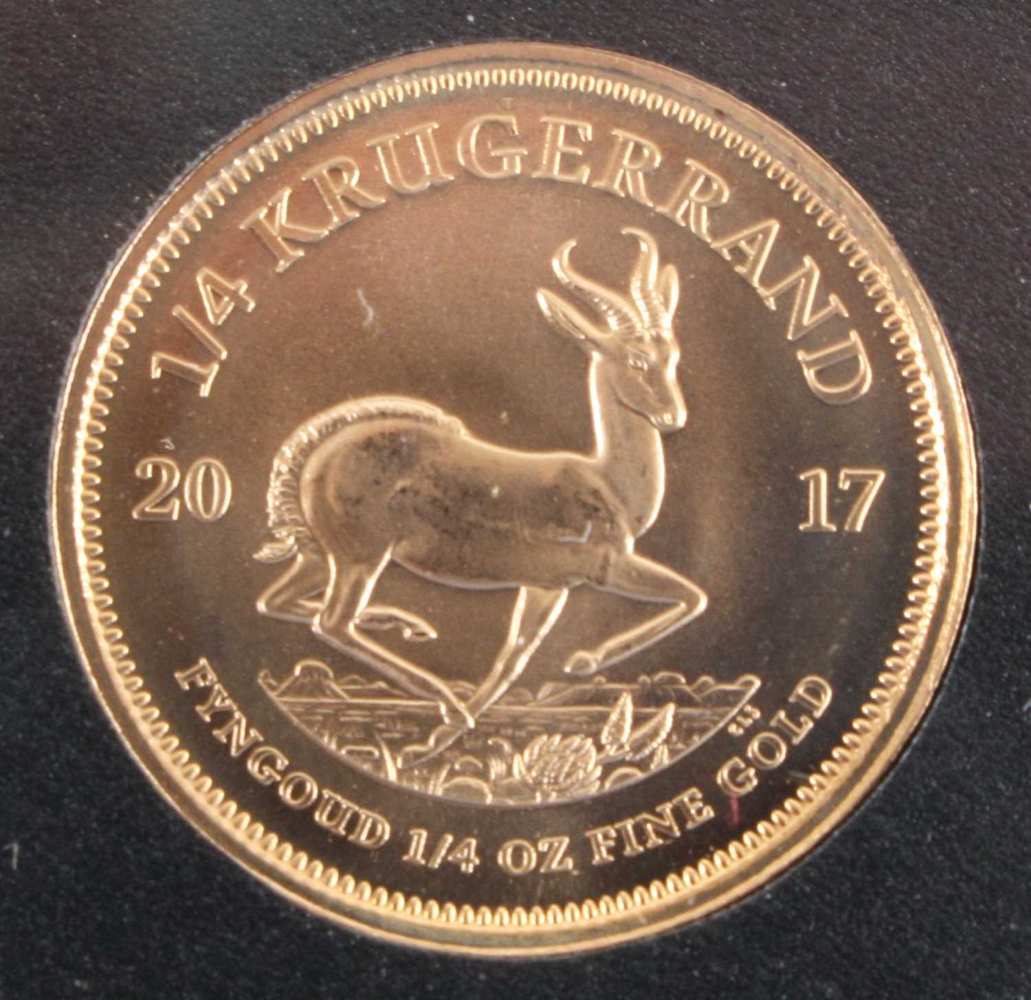 South Africa, 2017 gold quarter ounce uncirculated krugerrand, obv: portrait of Stephanus Johannes - Image 2 of 2