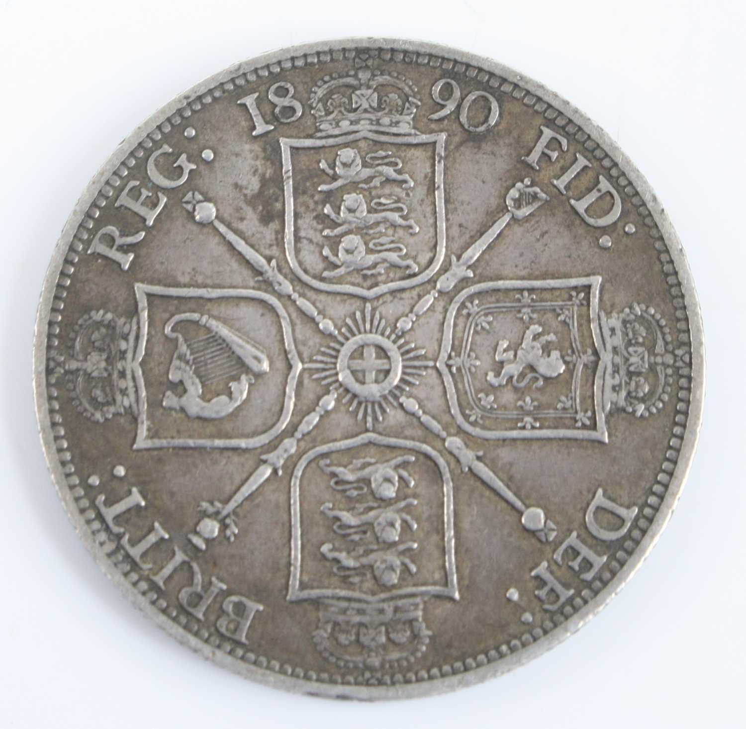 Great Britain, 1890 florin, Victoria jubilee bust, rev: crowned quartered shield, sceptres in - Image 2 of 4