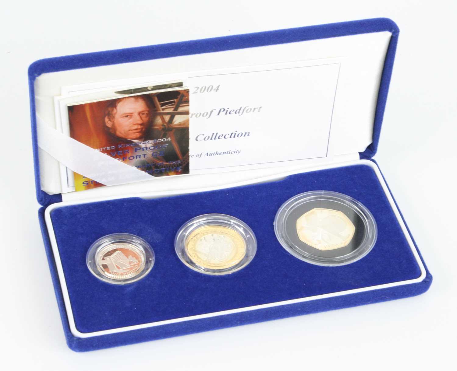 United Kingdom, The Royal Mint, 2004 Silver Proof Piedfort 3-Coin Collection, to include £2, £1