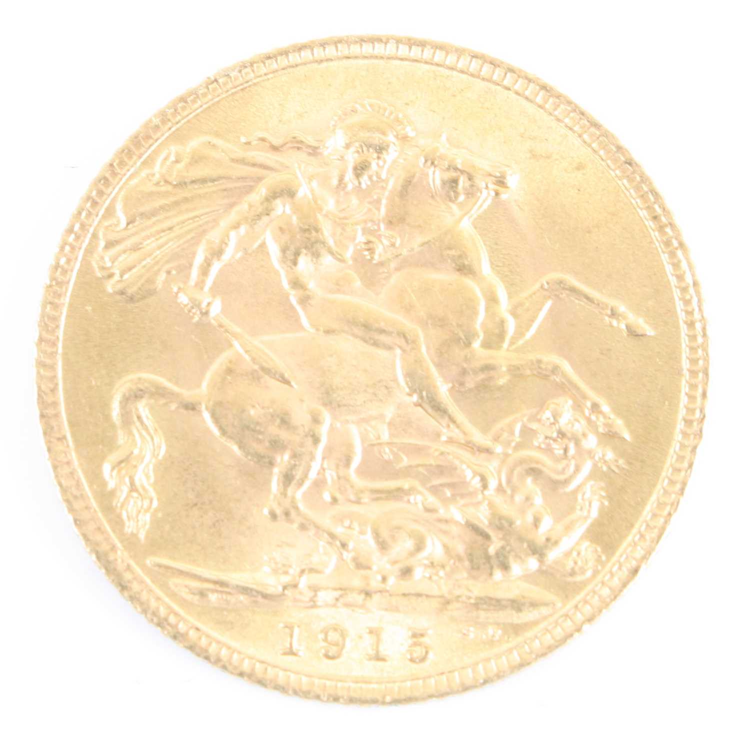 Great Britain, 1915 gold full sovereign, George V, rev: St George and Dragon above date. (1) - Image 2 of 2