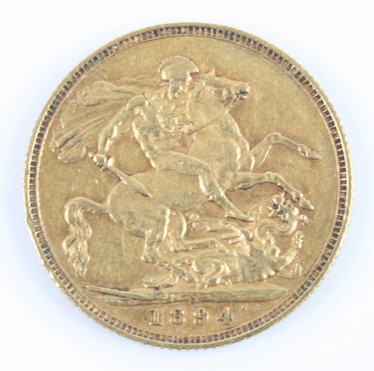 Great Britain, 1894 gold full sovereign, Victoria veiled bust, rev: St George and Dragon above - Image 2 of 2