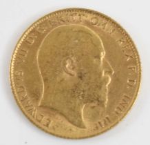 Great Britain, 1908 gold half sovereign, Edward VII, rev: St George and Dragon above date. (1)