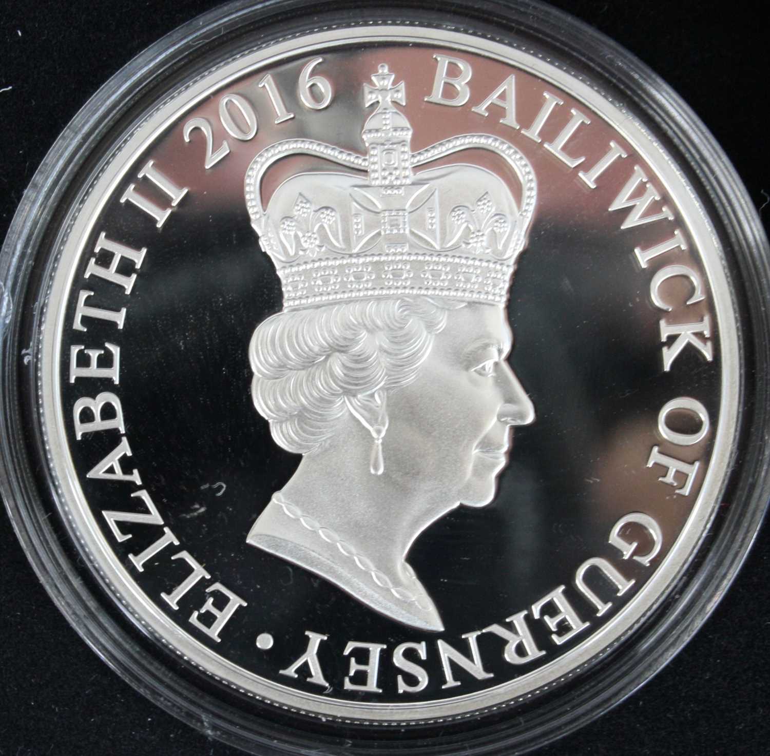 Bailiwick of Guernsey, 2016 Her Majesty The Queen's 90th Birthday Silver Proof £5, obv: crowned - Image 3 of 5