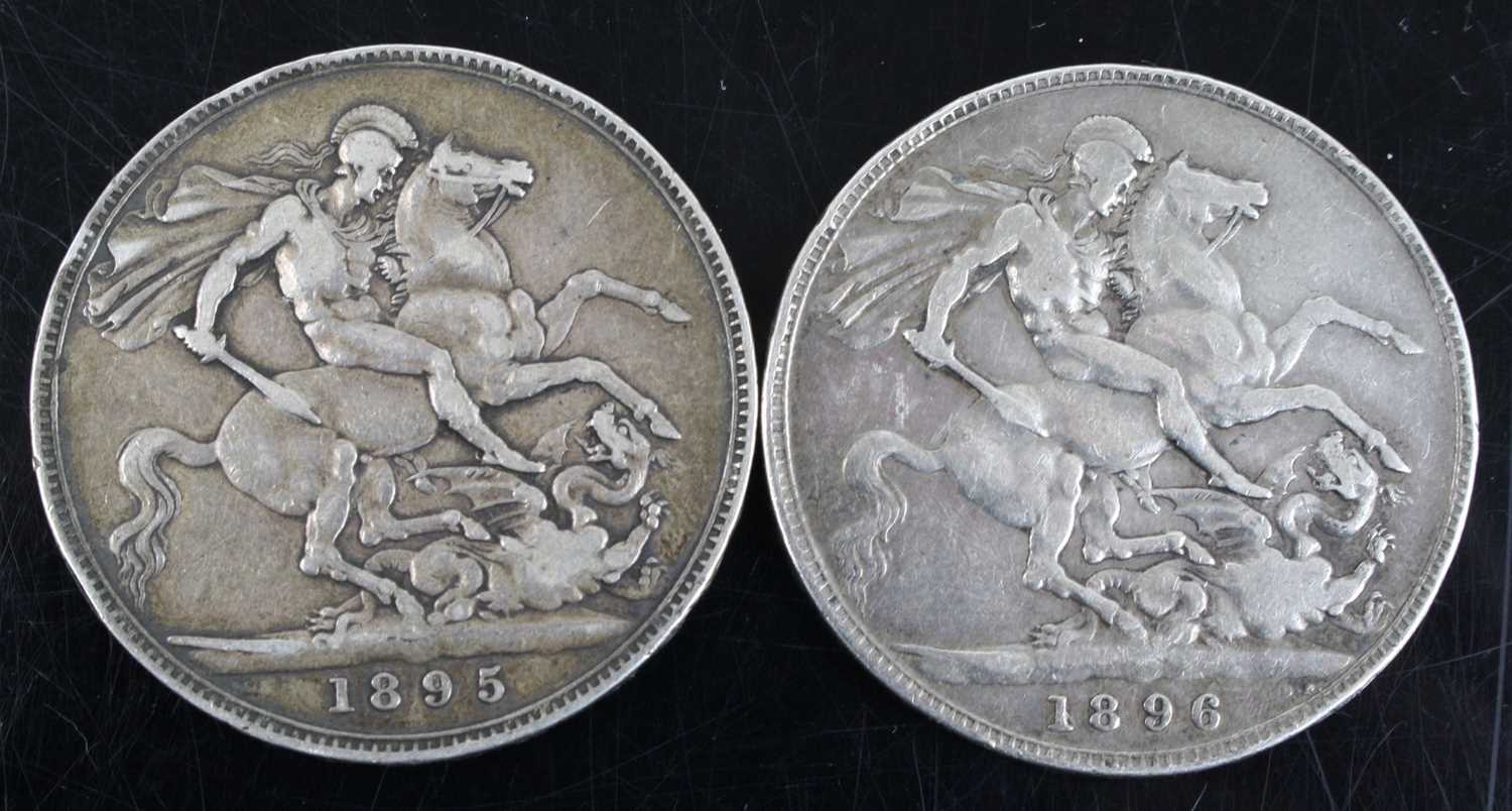 Great Britain, 1895 crown, Victoria veiled bust, rev: St George and Dragon above date, LIX edge, - Bild 2 aus 2