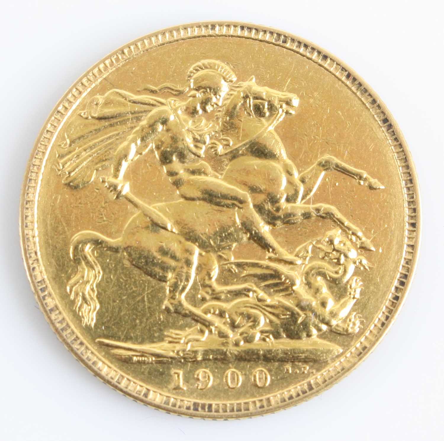 Great Britain, 1900 gold full sovereign, Victoria veiled bust, rev: St George and Dragon above date. - Bild 2 aus 2