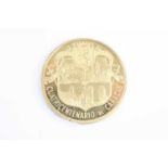 Venezuela, 1567-1967 commemorative gold coin, obv: co-joined busts of Chief Mara, Diego de Losada