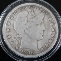 United States of America, 1906 Barber half dollar, obv: Liberty bust right, date below, 13 stars