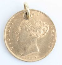 Great Britain, 1874 gold half sovereign, Victoria young bust above date, rev: crowned quartered